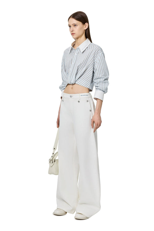 Blue Striped Deconstructed Pleated Shirt - ANN ANDELMAN