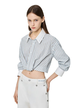 Blue Striped Deconstructed Pleated Shirt - ANN ANDELMAN