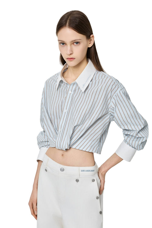 Blue Striped Deconstructed Pleated Shirt - ANN ANDELMAN