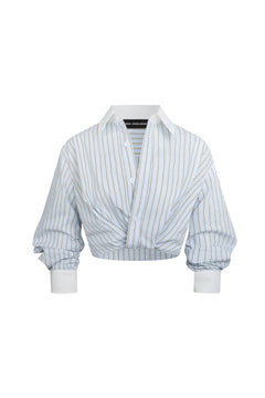 Blue Striped Deconstructed Pleated Shirt - ANN ANDELMAN