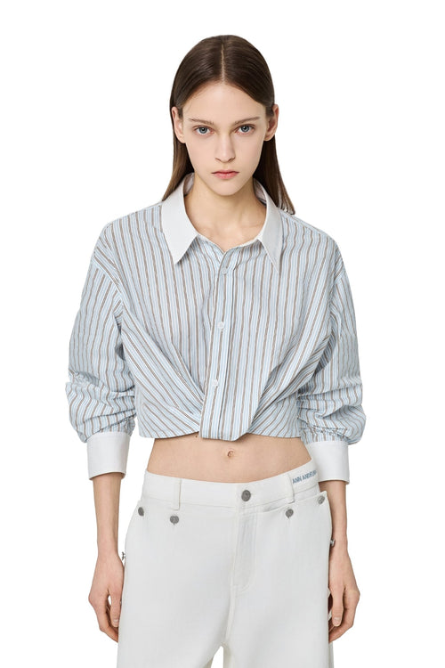Blue Striped Deconstructed Pleated Shirt - ANN ANDELMAN