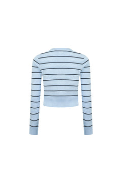 Blue Striped Openwork Knit Top - ANN ANDELMAN