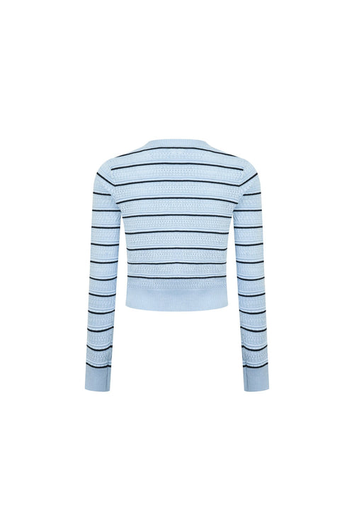 Blue Striped Openwork Knit Top - ANN ANDELMAN