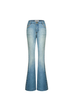Blue Studded Washed Vintage Flared Jeans - ANN ANDELMAN
