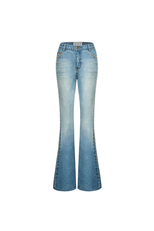 Blue Studded Washed Vintage Flared Jeans - ANN ANDELMAN