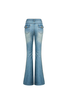 Blue Studded Washed Vintage Flared Jeans - ANN ANDELMAN