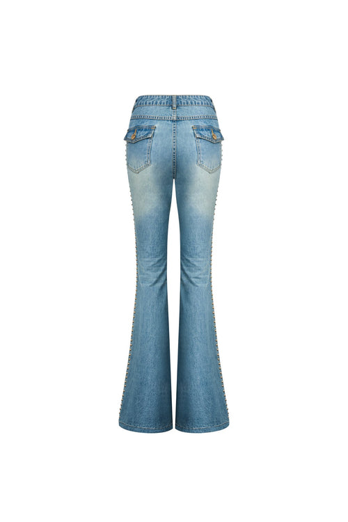 Blue Studded Washed Vintage Flared Jeans - ANN ANDELMAN