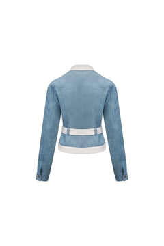 Blue Two - tone Suede Fitted Jacket - ANN ANDELMAN