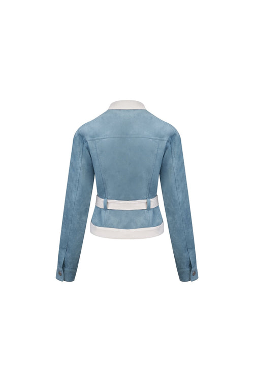 Blue Two - tone Suede Fitted Jacket - ANN ANDELMAN