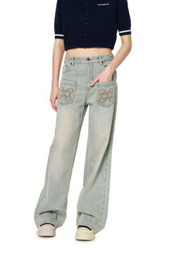 Blue Vintage Distressed Wide - Leg Pants - ANN ANDELMAN