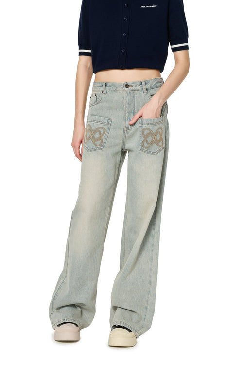 Blue Vintage Distressed Wide - Leg Pants - ANN ANDELMAN