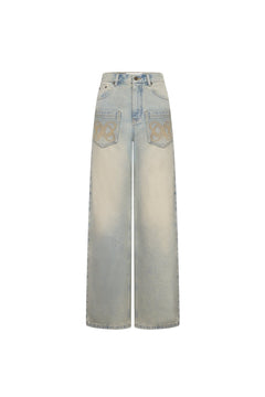 Blue Vintage Distressed Wide - Leg Pants - ANN ANDELMAN