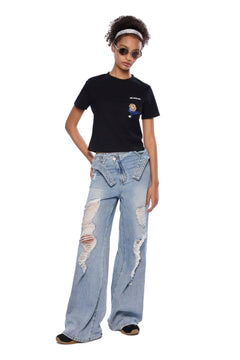 Blue Waistband Ripped Jeans - ANN ANDELMAN