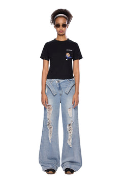 Blue Waistband Ripped Jeans - ANN ANDELMAN
