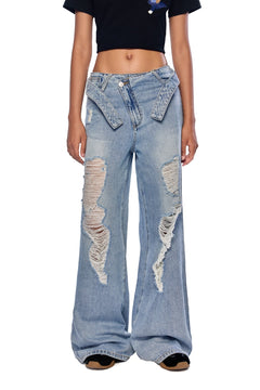 Blue Waistband Ripped Jeans - ANN ANDELMAN