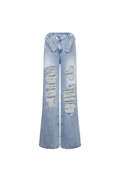 Blue Waistband Ripped Jeans - ANN ANDELMAN