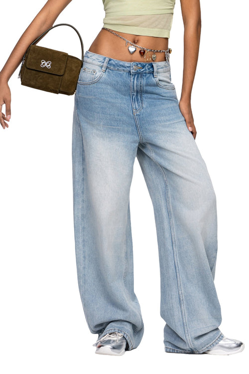 Blue Washed Machete Wide Jeans - ANN ANDELMAN