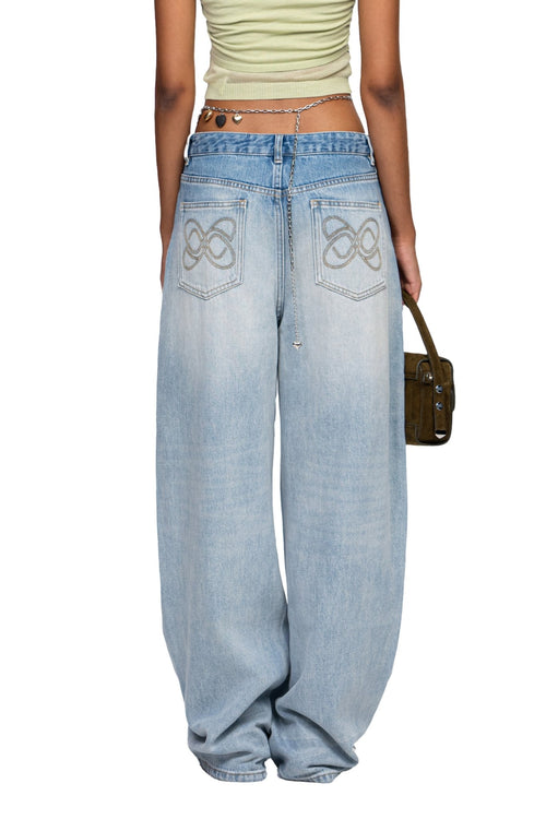 Blue Washed Machete Wide Jeans - ANN ANDELMAN