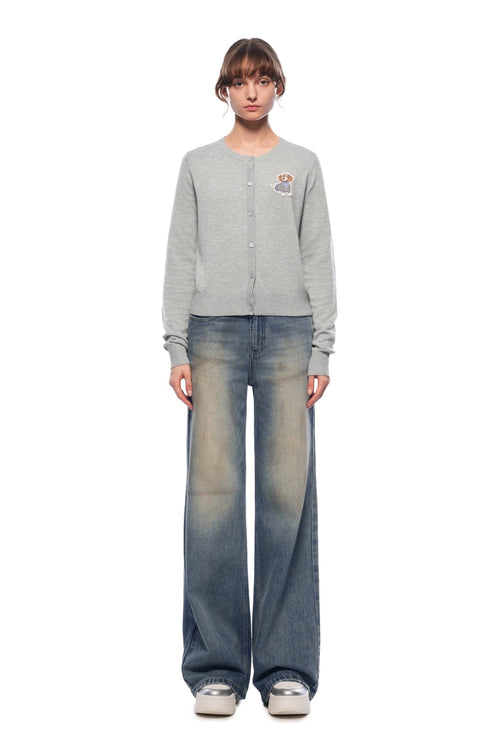 Blue Washed Puppy Print High - waisted Flared Jeans - ANN ANDELMAN