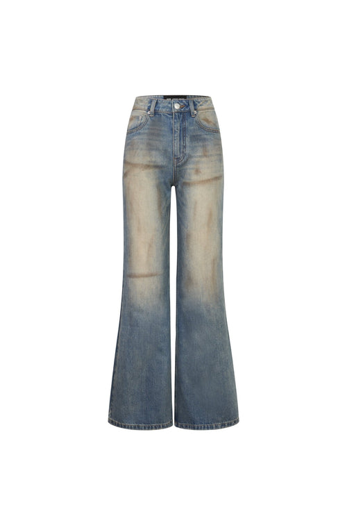Blue Washed Puppy Print High - waisted Flared Jeans - ANN ANDELMAN