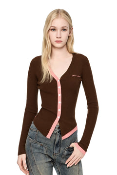 Brown Asymmetrical Color - blocked Cardigan - ANN ANDELMAN