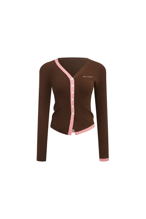 Brown Asymmetrical Color - blocked Cardigan - ANN ANDELMAN