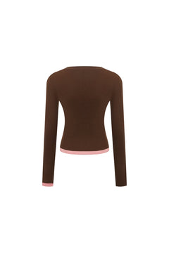 Brown Asymmetrical Color - blocked Cardigan - ANN ANDELMAN
