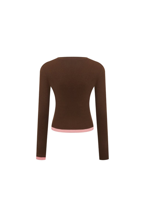 Brown Asymmetrical Color - blocked Cardigan - ANN ANDELMAN