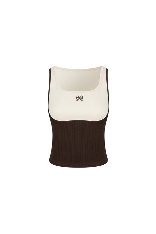 Brown Color - blocked Faux Two - piece Vest - ANN ANDELMAN