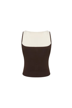 Brown Color - blocked Faux Two - piece Vest - ANN ANDELMAN