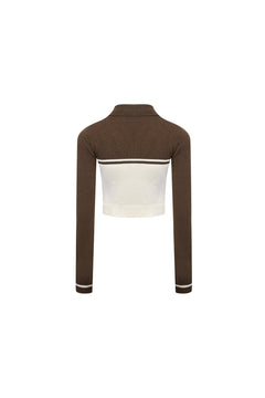 Brown Color - blocked Thin Knit Cardigan - ANN ANDELMAN