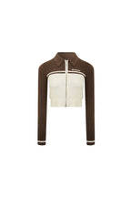 Brown Color - blocked Thin Knit Cardigan - ANN ANDELMAN