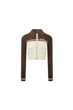 Brown Color - blocked Thin Knit Cardigan - ANN ANDELMAN