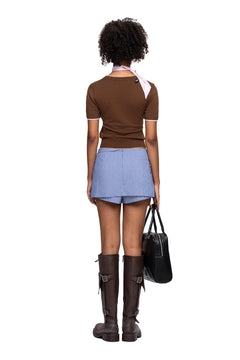 Brown Double - Layered Contrast V - Neck Knitted T-Shirt - ANN ANDELMAN