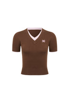 Brown Double - Layered Contrast V - Neck Knitted T-Shirt - ANN ANDELMAN