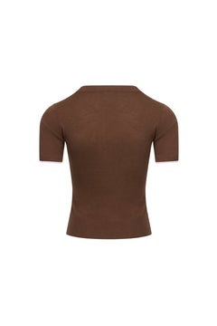 Brown Double - Layered Contrast V - Neck Knitted T-Shirt - ANN ANDELMAN