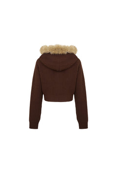 Brown Faux - fur Collar Knit Jacket - ANN ANDELMAN