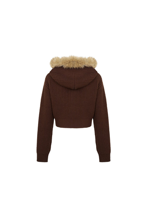 Brown Faux - fur Collar Knit Jacket - ANN ANDELMAN