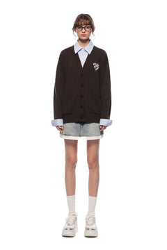 Brown Faux Two - piece Knit Top With Patchwork Shirt - ANN ANDELMAN