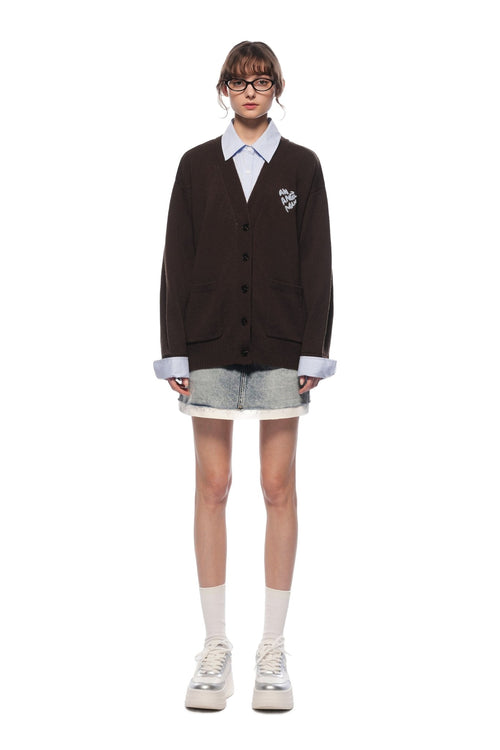 Brown Faux Two - piece Knit Top With Patchwork Shirt - ANN ANDELMAN