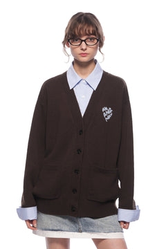 Brown Faux Two - piece Knit Top With Patchwork Shirt - ANN ANDELMAN