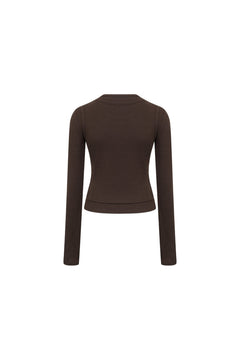Brown Faux Two - piece Long - Sleeved Knit Sweater - ANN ANDELMAN