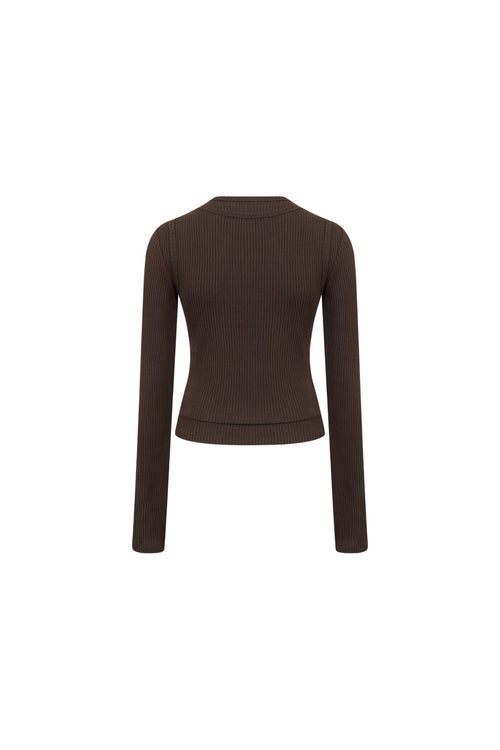 Brown Faux Two - piece Long - Sleeved Knit Sweater - ANN ANDELMAN