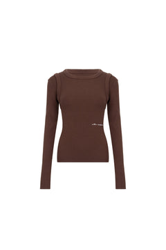 Brown Faux Two - piece Slim - fit Knit Top - ANN ANDELMAN