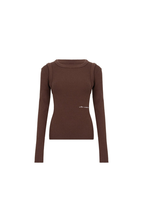 Brown Faux Two - piece Slim - fit Knit Top - ANN ANDELMAN