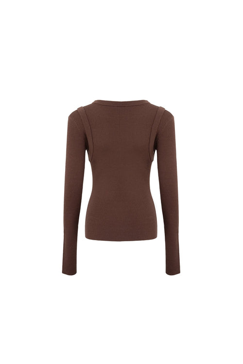 Brown Faux Two - piece Slim - fit Knit Top - ANN ANDELMAN