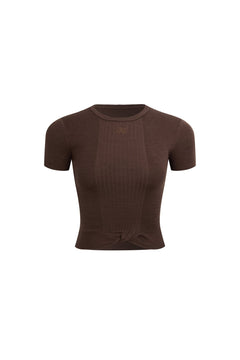 Brown Fitted Knit Top - ANN ANDELMAN