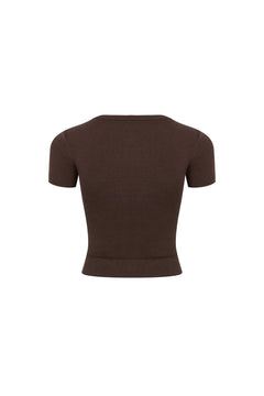 Brown Fitted Knit Top - ANN ANDELMAN