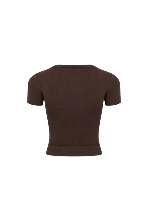 Brown Fitted Knit Top - ANN ANDELMAN