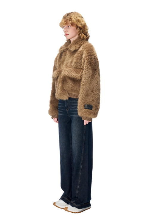 Brown Furry Cropped Jacket - ANN ANDELMAN